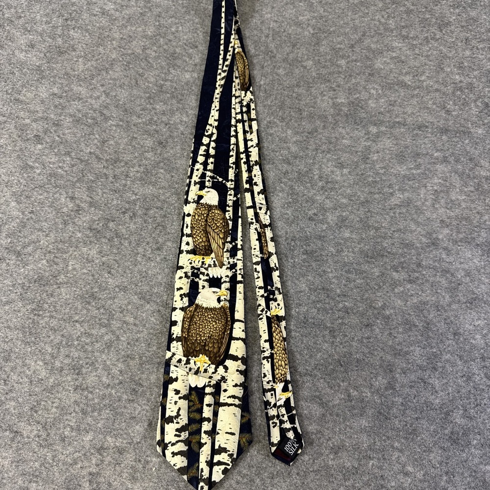 Vintage Endangered Species Tie Mens Bald Eagle 100% Silk Nature Marc Dennis 90s